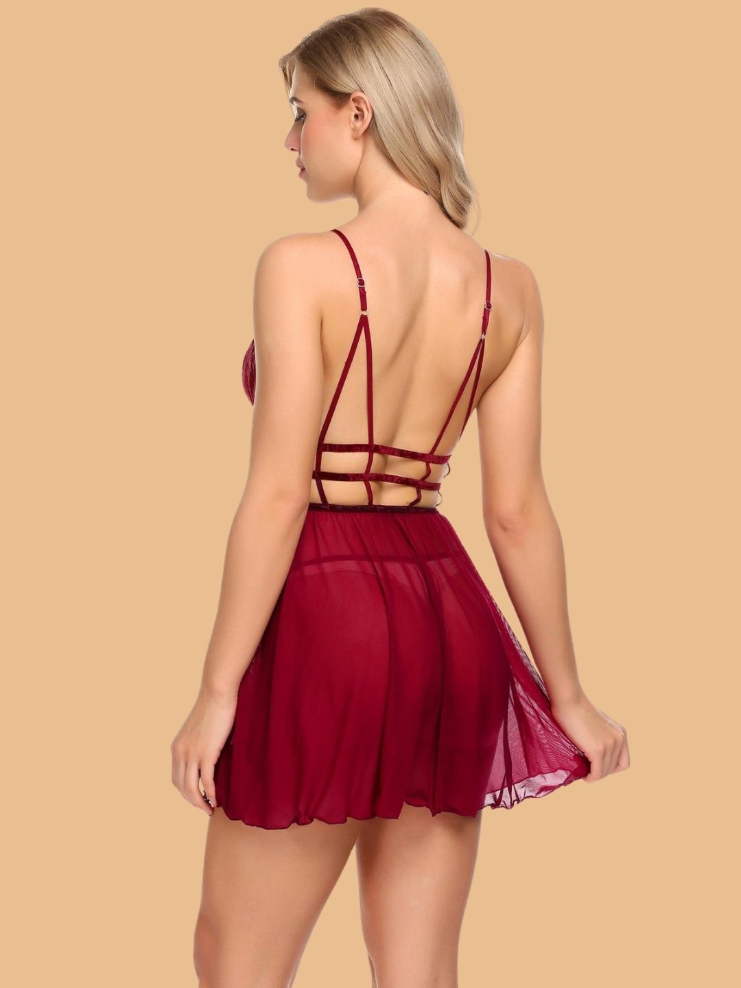 Women's Lace Tie Front Nightdress With G String