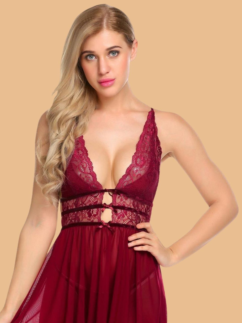 Women's Lace Tie Front Nightdress With G String