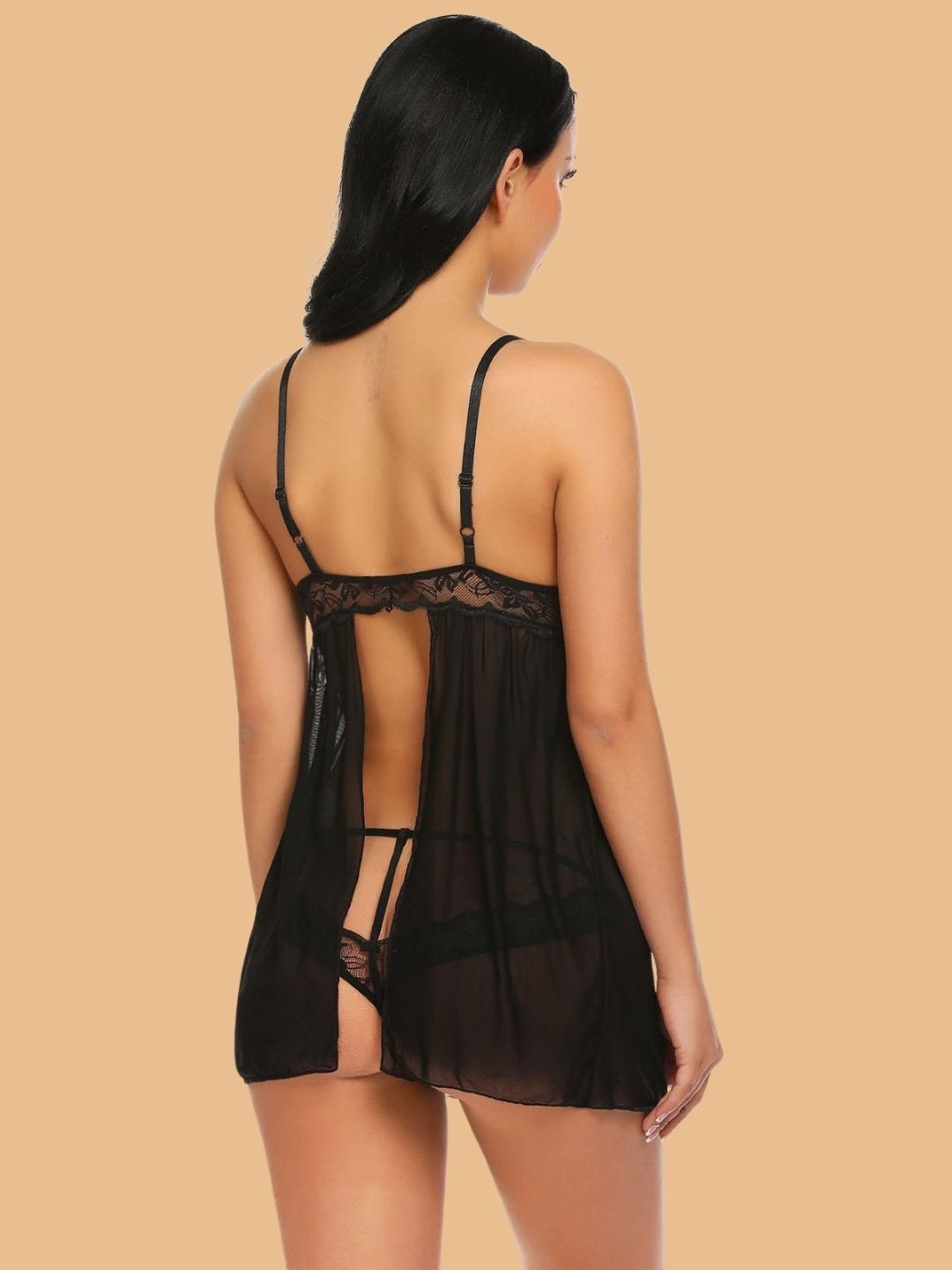 Women's Lace Cage Strap Nightdress With G String
