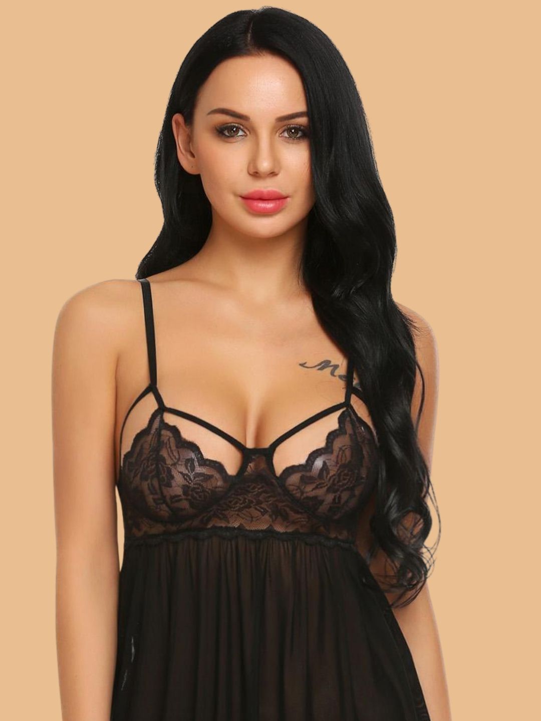 Women's Lace Cage Strap Nightdress With G String