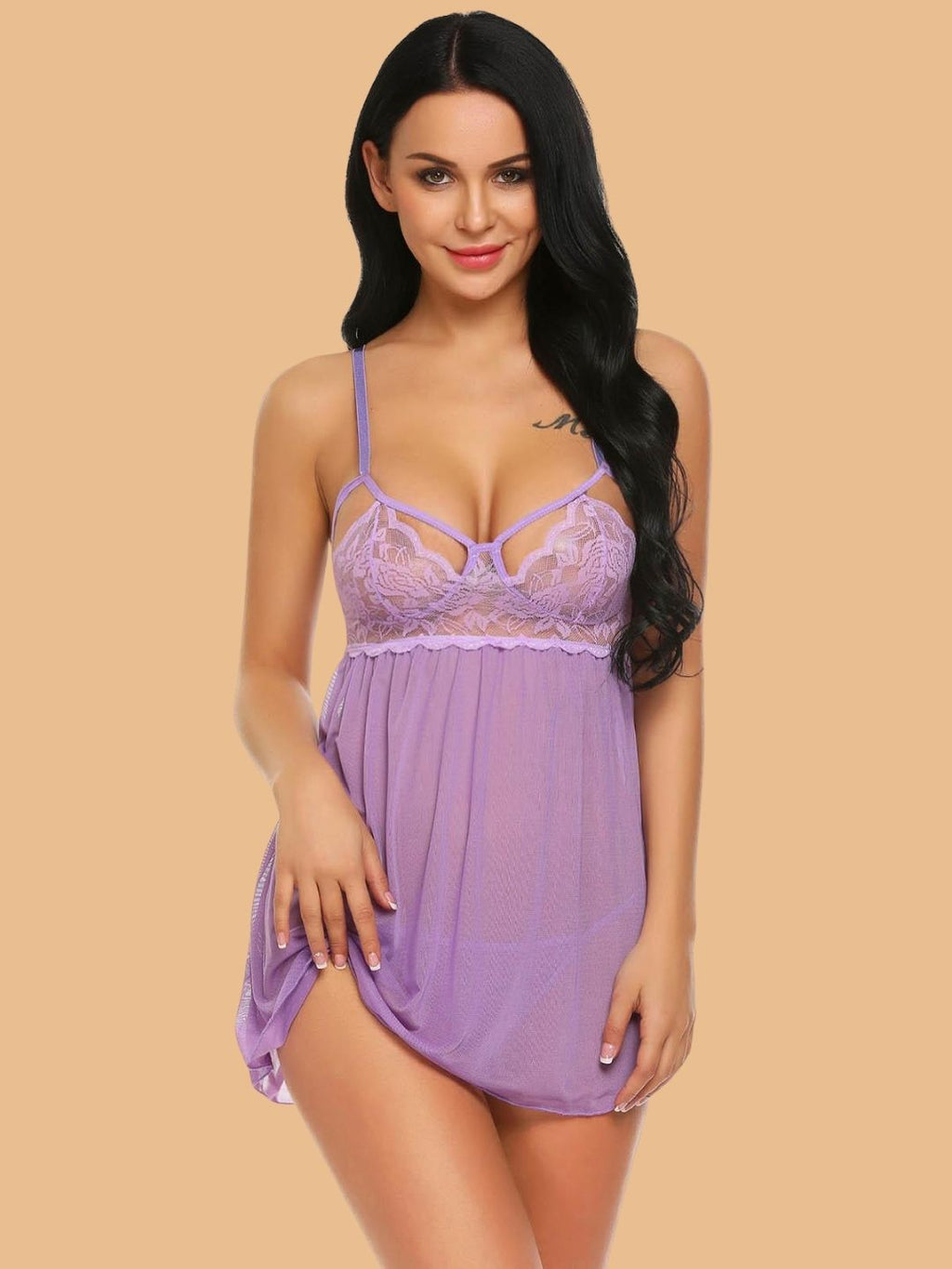 Women's Lace Cage Strap Nightdress With G String