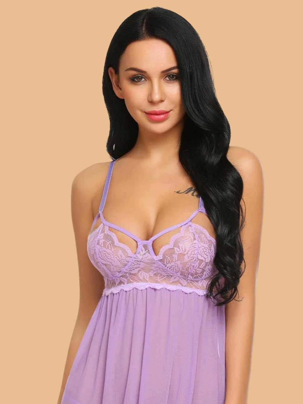 Women's Lace Cage Strap Nightdress With G String