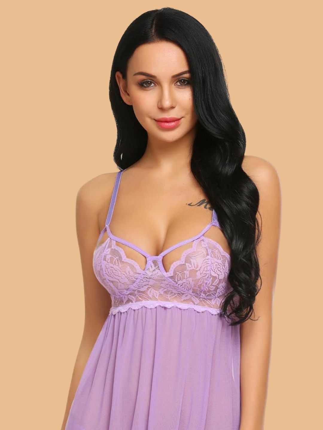 Women's Lace Cage Strap Nightdress With G String
