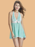 Women's Lace Bust Halter Neck Nightdress With G String