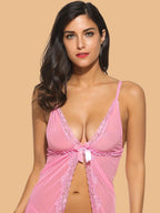 Women's Lace Open Front Mesh Top With G String