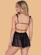 Women's Deep V-Neck Lace Strappy Waist Nightdress With G-String