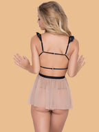 Women's Deep V-Neck Lace Strappy Waist Nightdress With G-String
