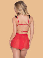 Women's Deep V-Neck Lace Strappy Waist Nightdress With G-String