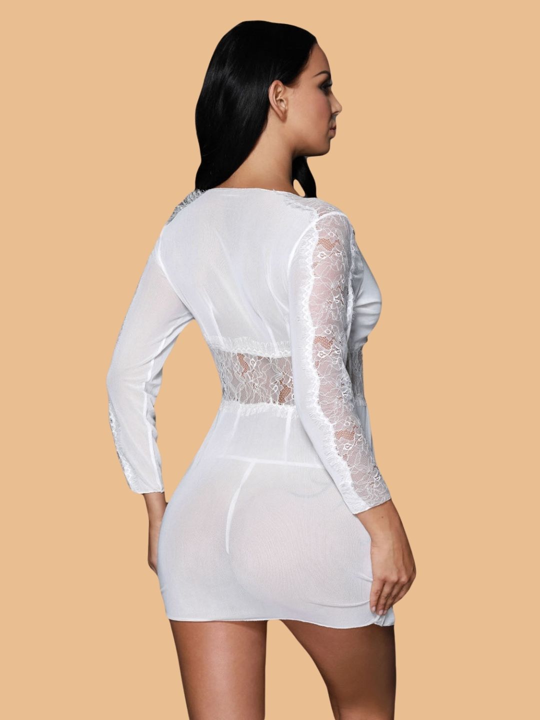 Women's Deep V-Neck Lace Sleeve Robe With G-String
