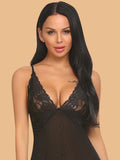 Women's Deep V-Neck Lace Slip Nightdress With G-String