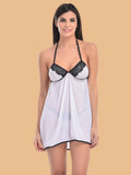 Women's Halter Neck Contrast Lace Nightdress With G-String
