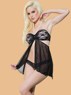Women's Halter Neck Lace Bandeau Nightdress With Thong