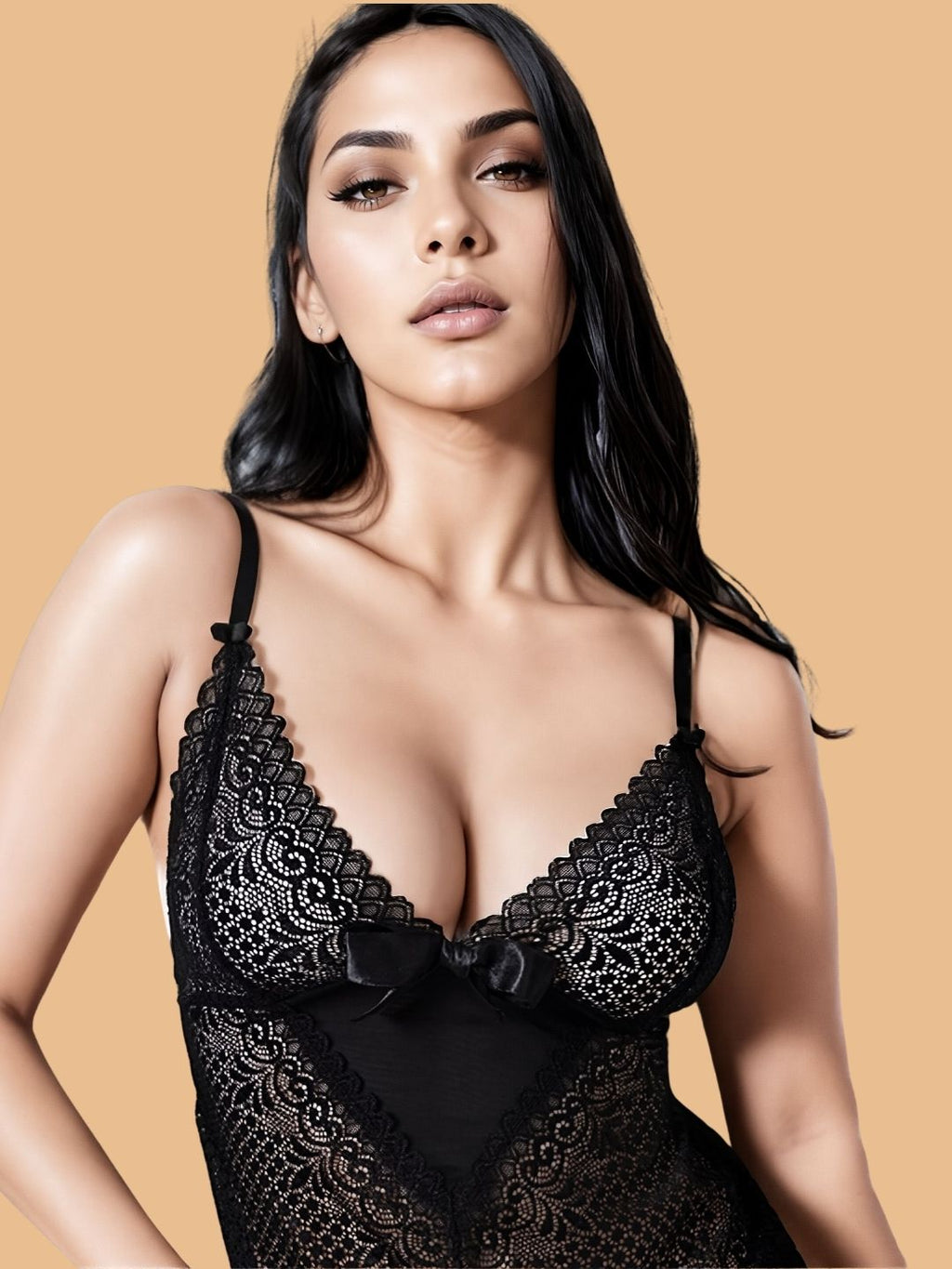 Women's V-Neck Sleeveless Lace Nightdress With G-String