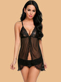 Women's Deep V-Neck Lace Nightdress With Thong