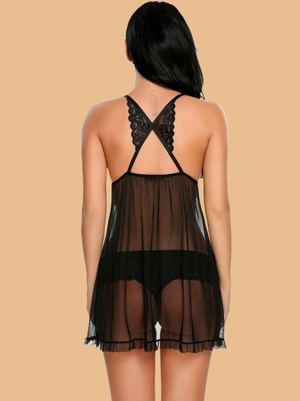 Women's Deep V-Neck Lace Nightdress With Thong