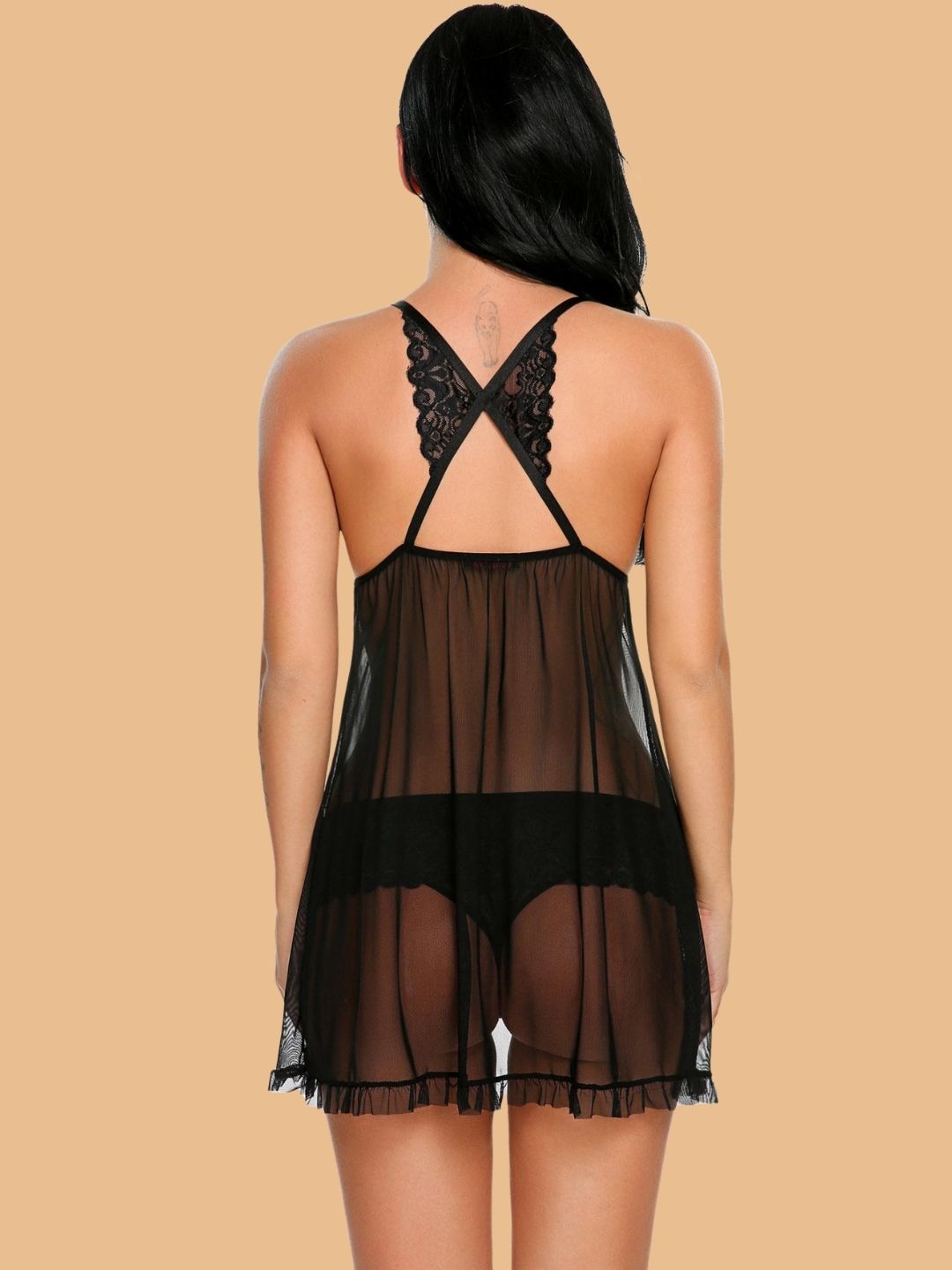 Women's Deep V-Neck Lace Nightdress With Thong