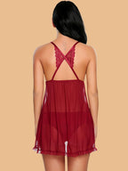 Women's Deep V-Neck Lace Nightdress With Thong