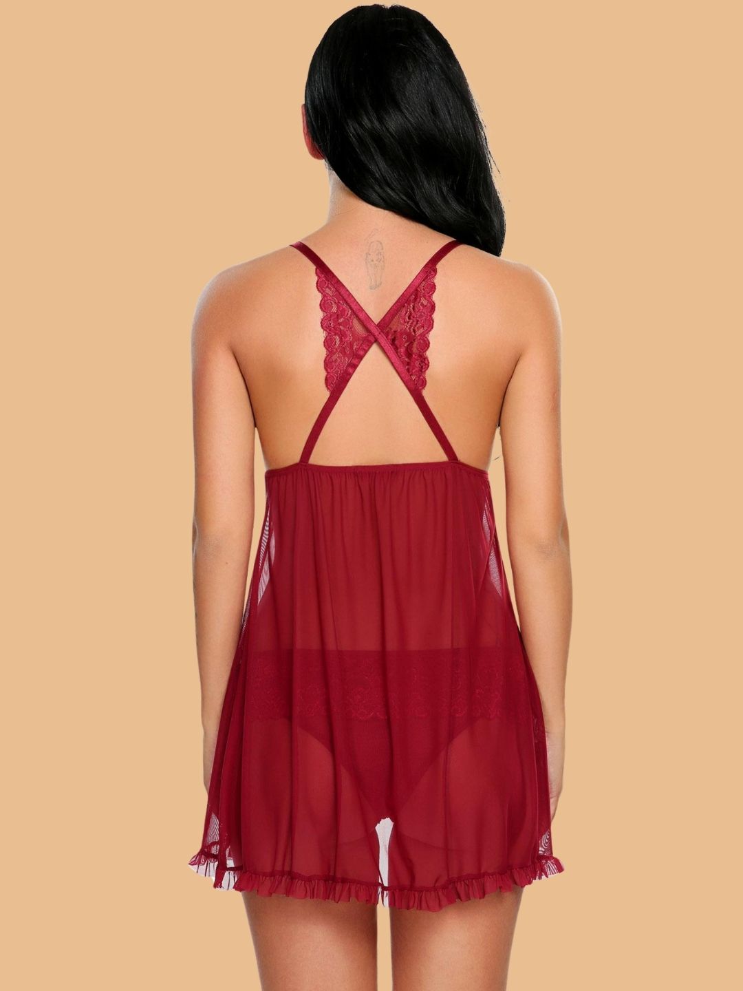 Women's Deep V-Neck Lace Nightdress With Thong