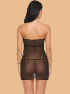 Women's Strapless Lace Nightdress With Satin Bow & G-String