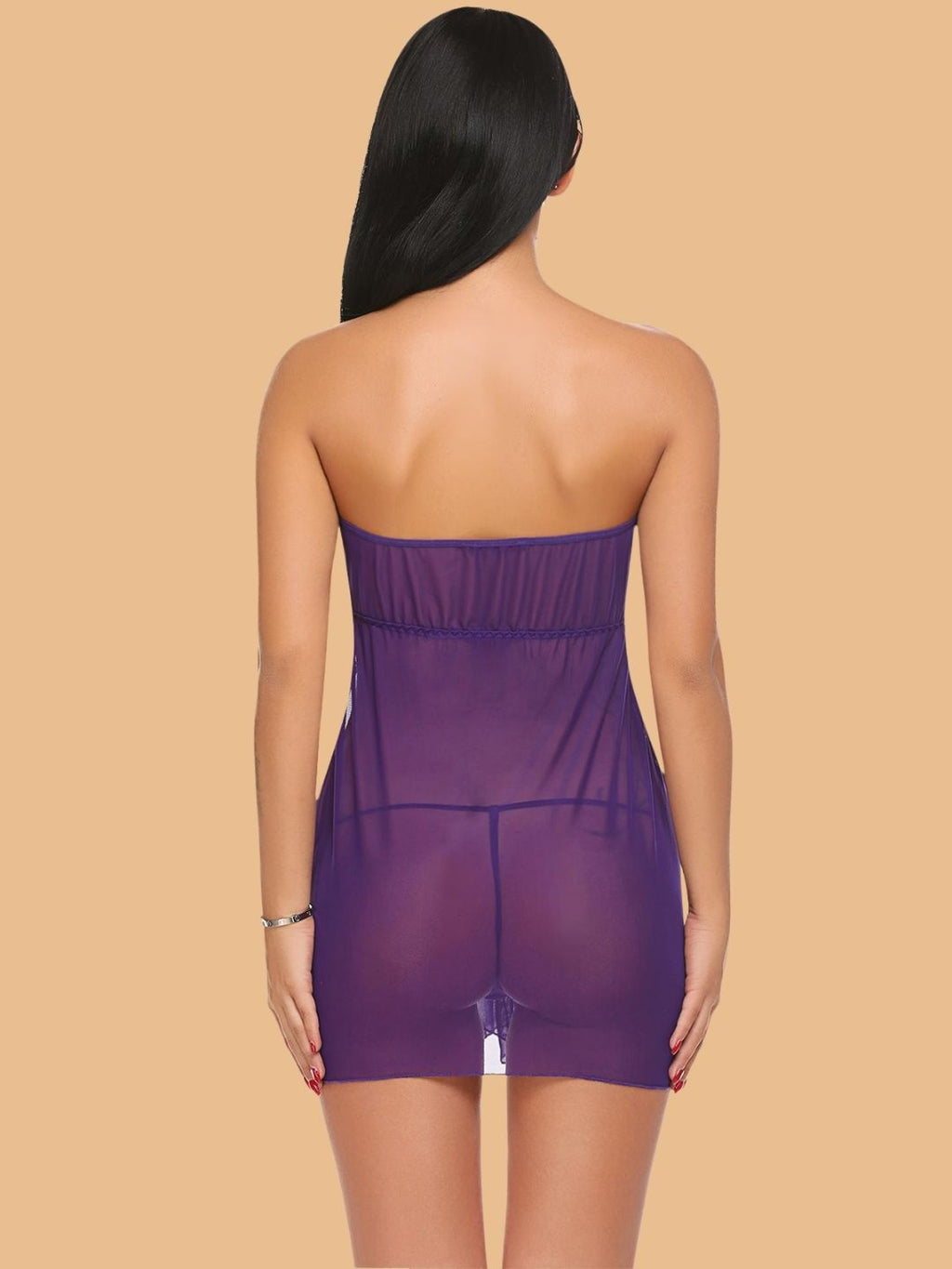 Women's Strapless Lace Nightdress With Satin Bow & G-String