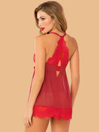 Women's Deep V-Neck Lace Ruffle Nightdress With G-String