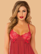 Women's Deep V-Neck Lace Ruffle Nightdress With G-String