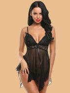 Women's Deep V-Neck Lace Nightdress With G-String