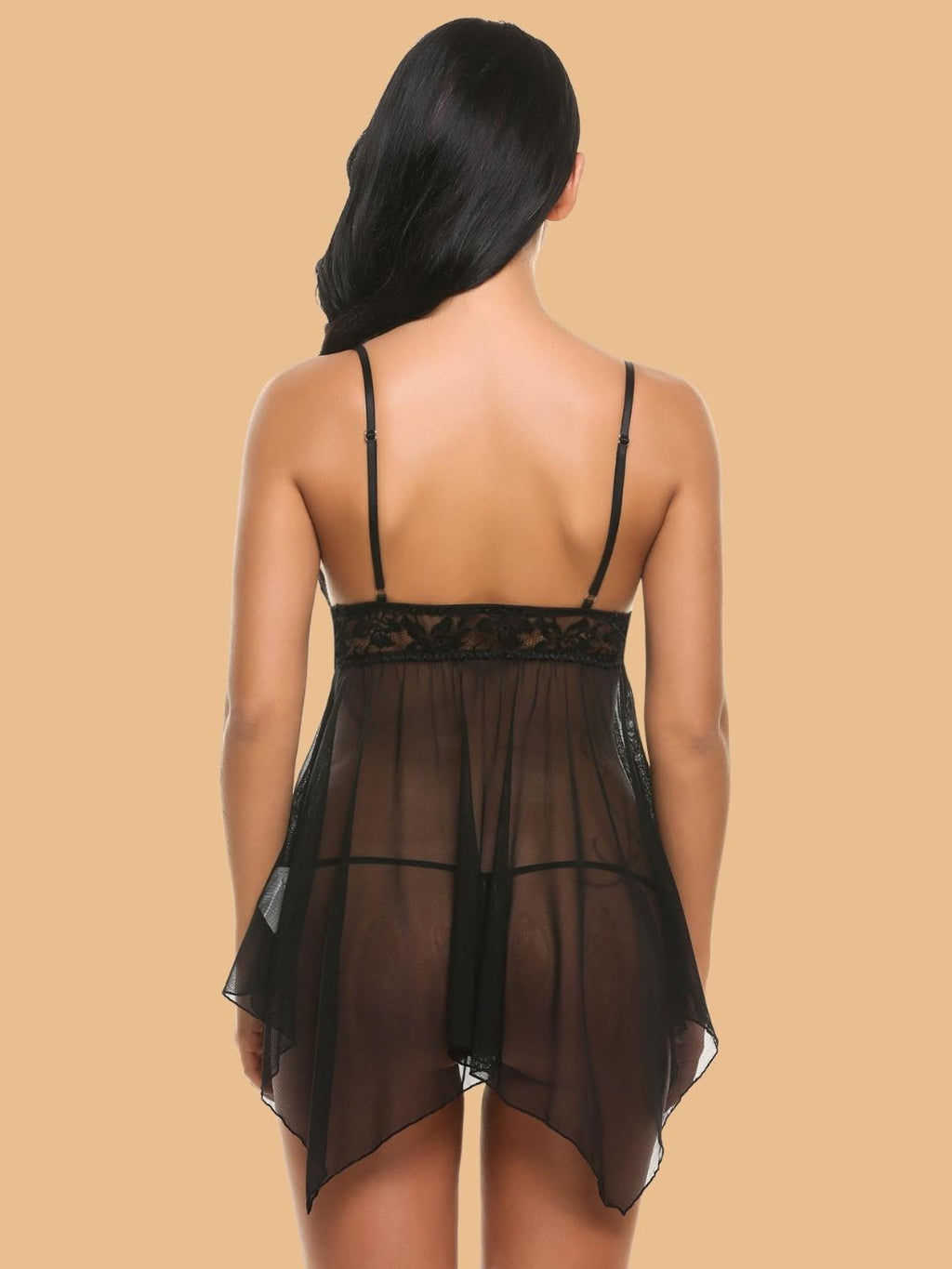 Women's Deep V-Neck Lace Nightdress With G-String