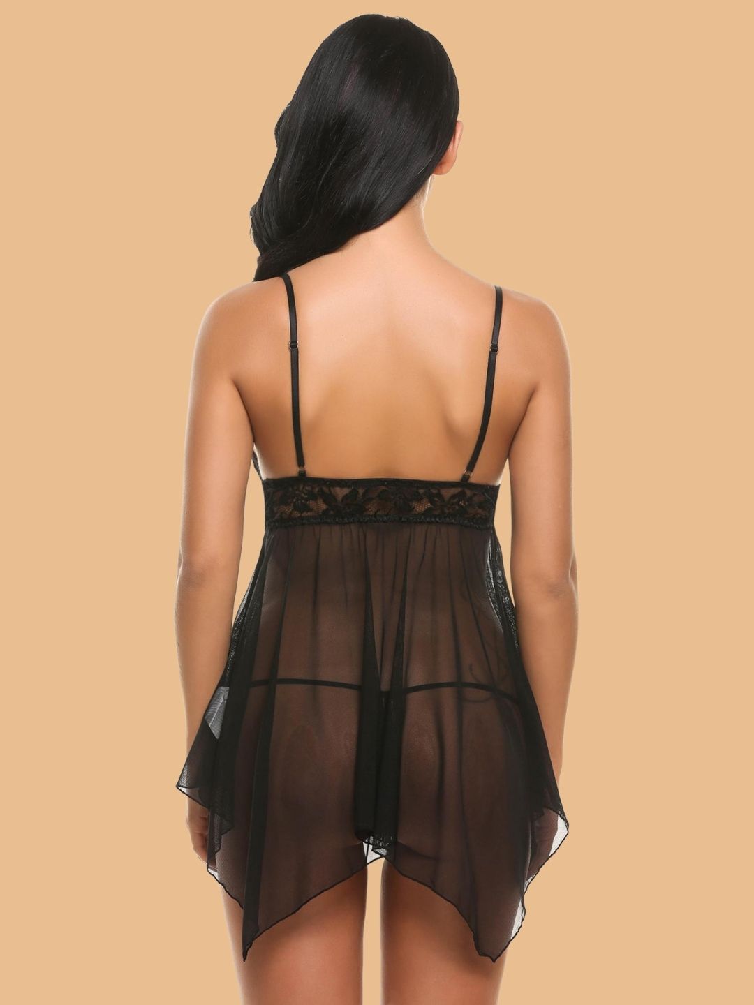 Women's Deep V-Neck Lace Nightdress With G-String