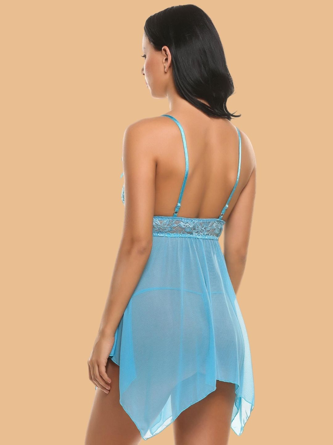 Women's Deep V-Neck Lace Nightdress With G-String