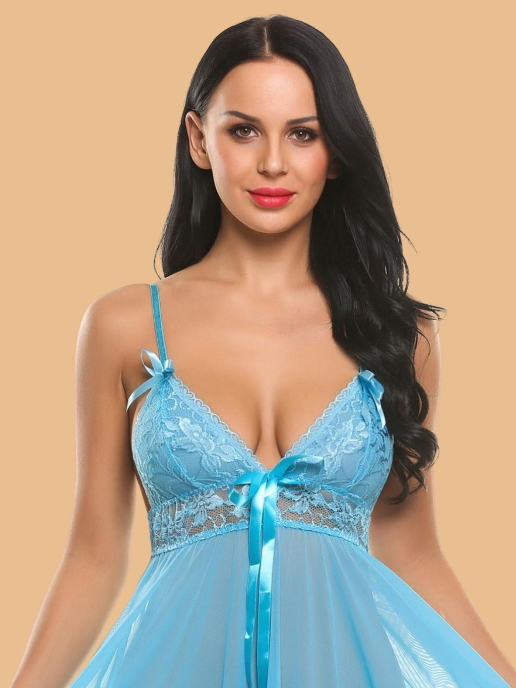Women's Deep V-Neck Lace Nightdress With G-String