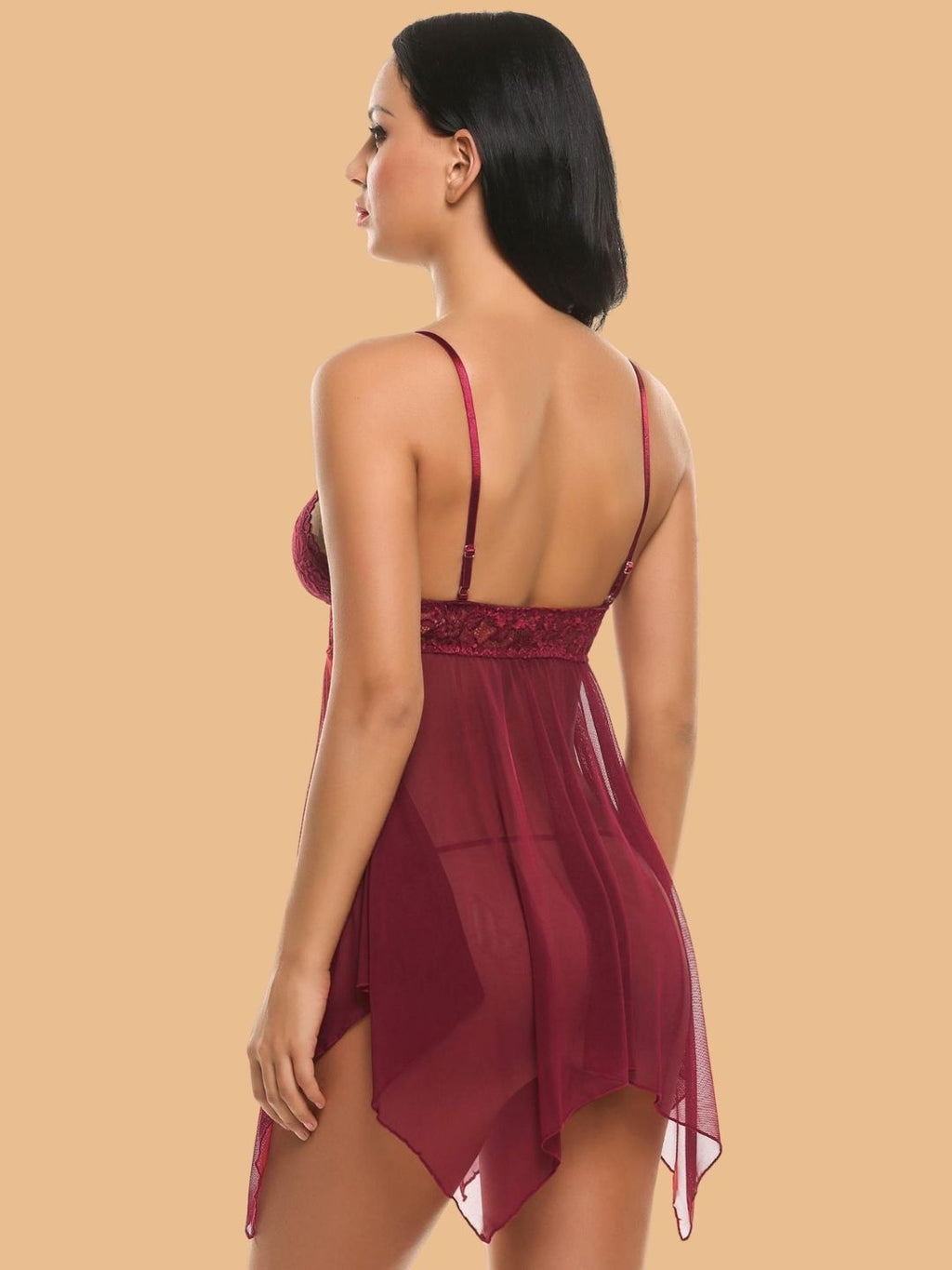 Women's Deep V-Neck Lace Nightdress With G-String
