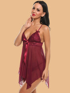 Women's Deep V-Neck Lace Nightdress With G-String
