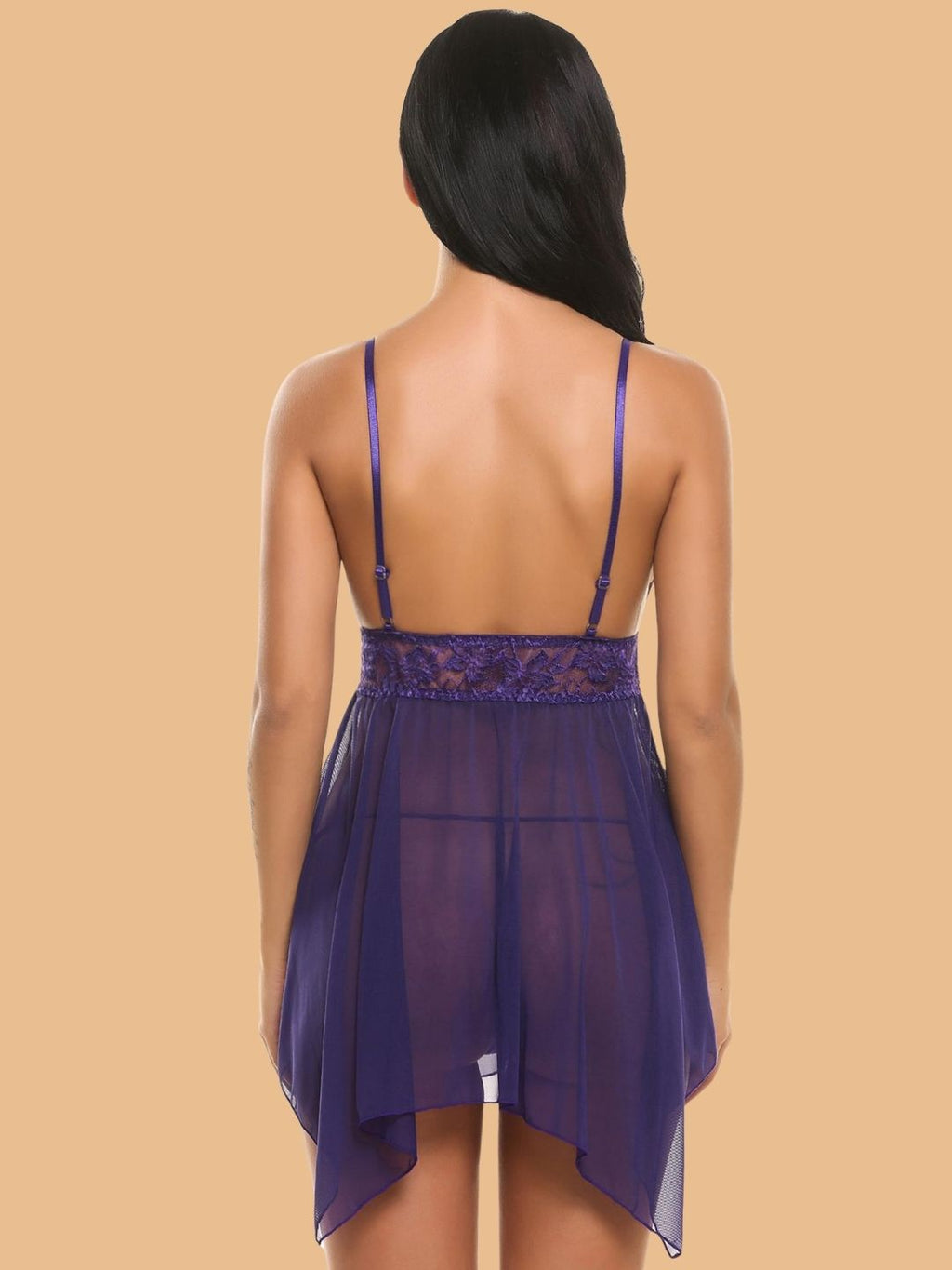 Women's Deep V-Neck Lace Nightdress With G-String