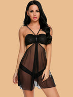 Women's Halter Neck Cutout Nightdress With G-String