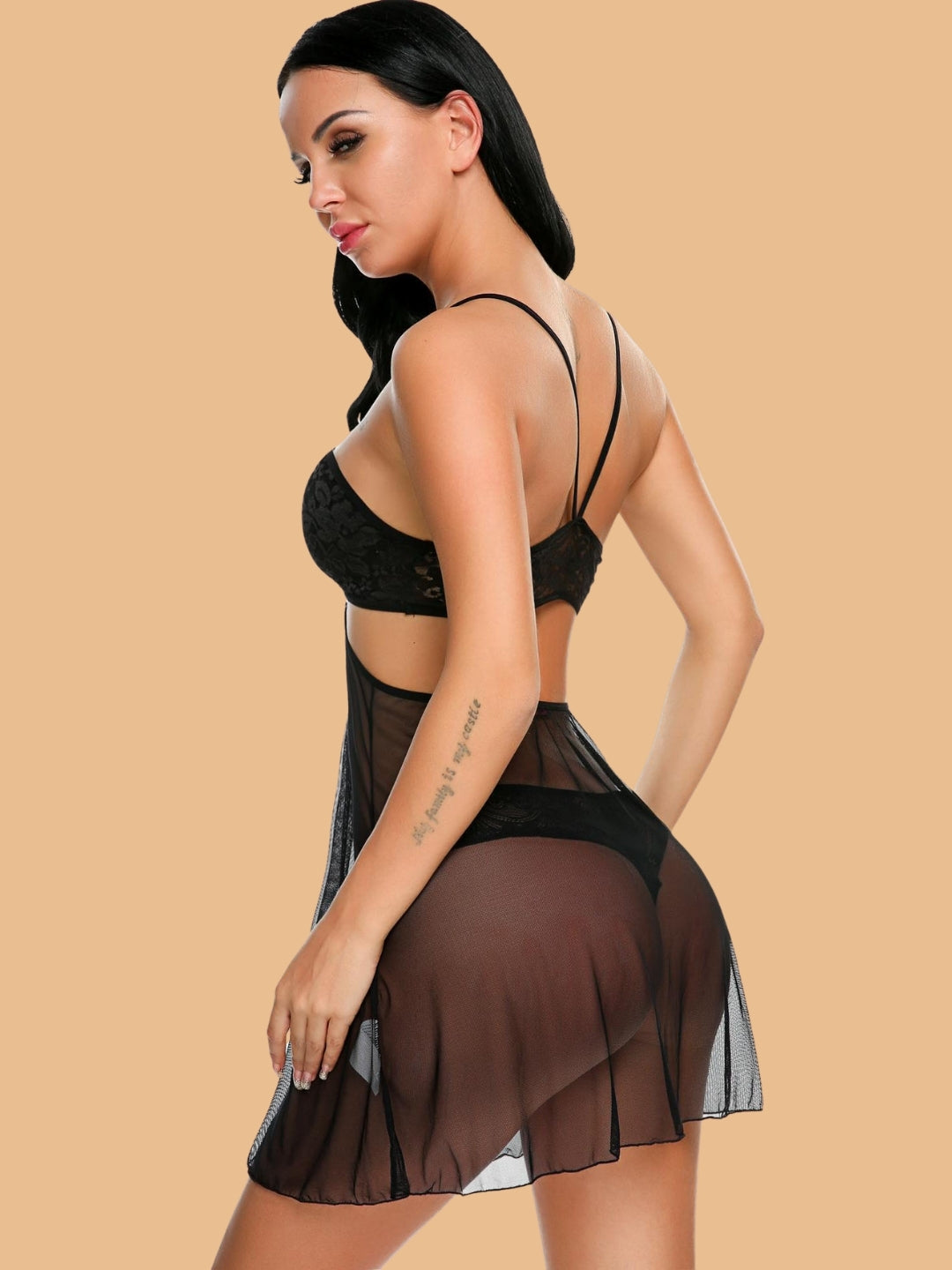 Women's Halter Neck Cutout Nightdress With G-String