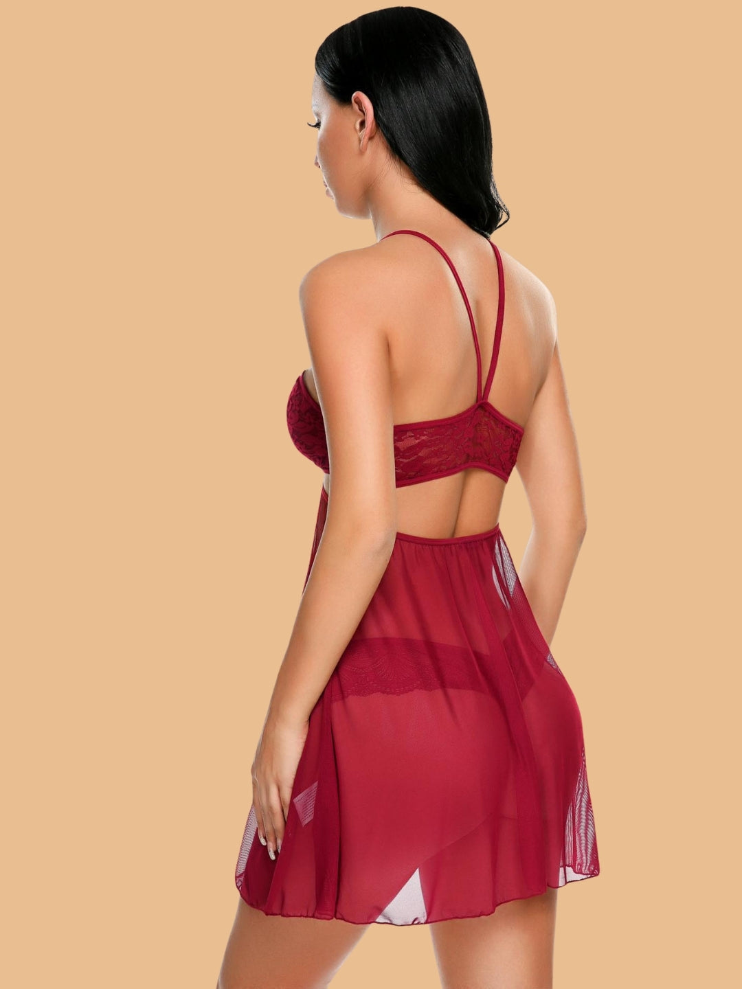 Women's Halter Neck Cutout Nightdress With G-String