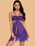 Women's Halter Neck Cutout Nightdress With G-String