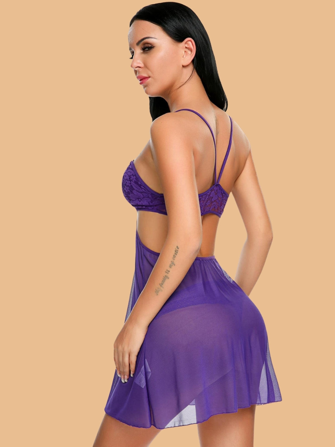 Women's Halter Neck Cutout Nightdress With G-String