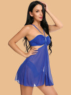 Women's Halter Neck Cutout Nightdress With G-String