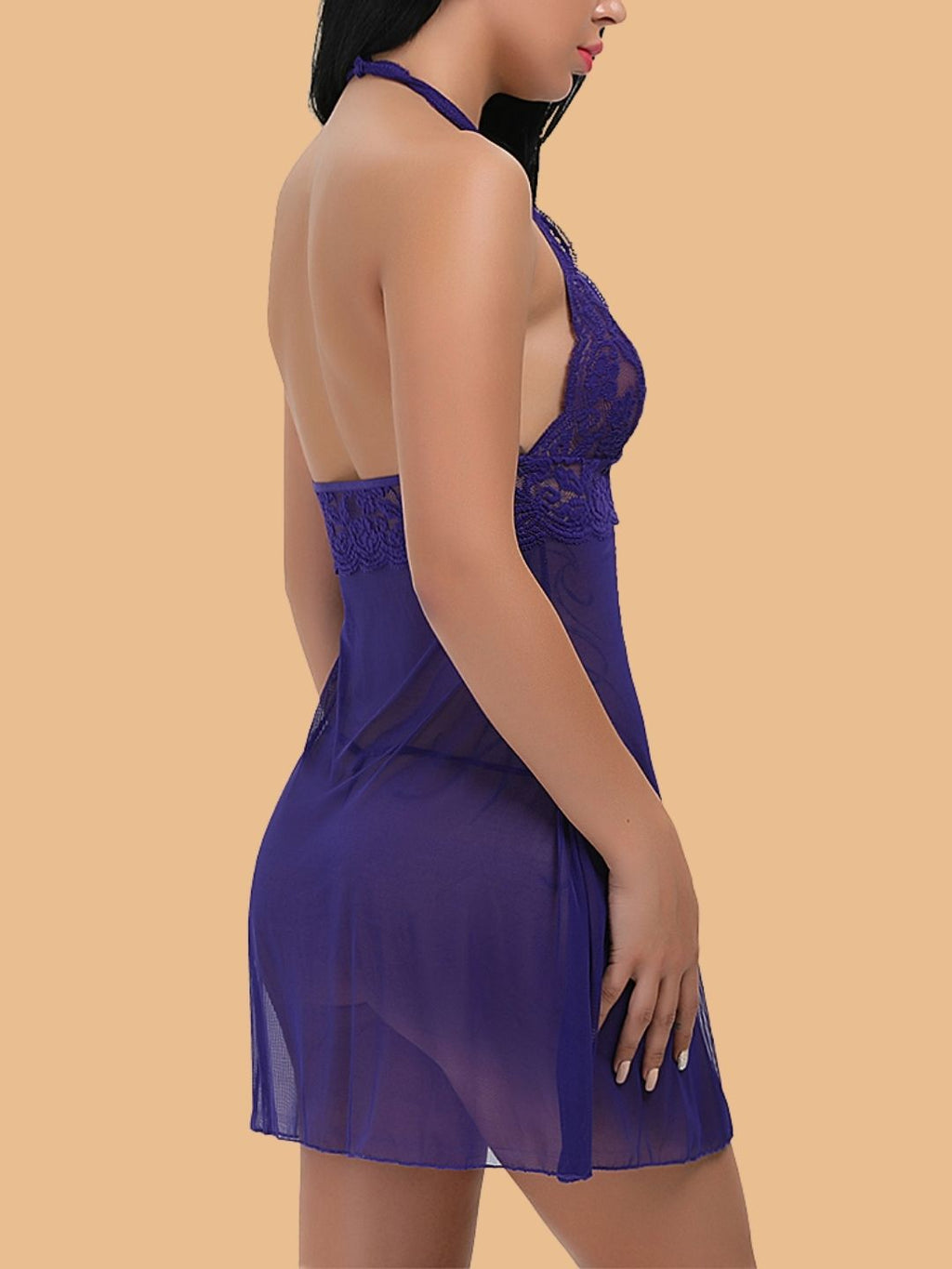 Women's Deep V-Neck Floral Lace Nightdress With G-String