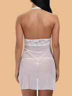 Women's Deep V-Neck Floral Lace Nightdress With G-String