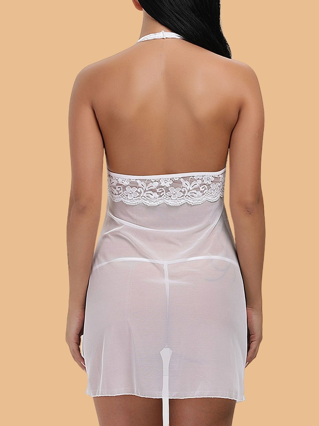 Women's Deep V-Neck Floral Lace Nightdress With G-String