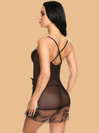 Women's Sweetheart Neck Floral Lace Nightdress With G-String
