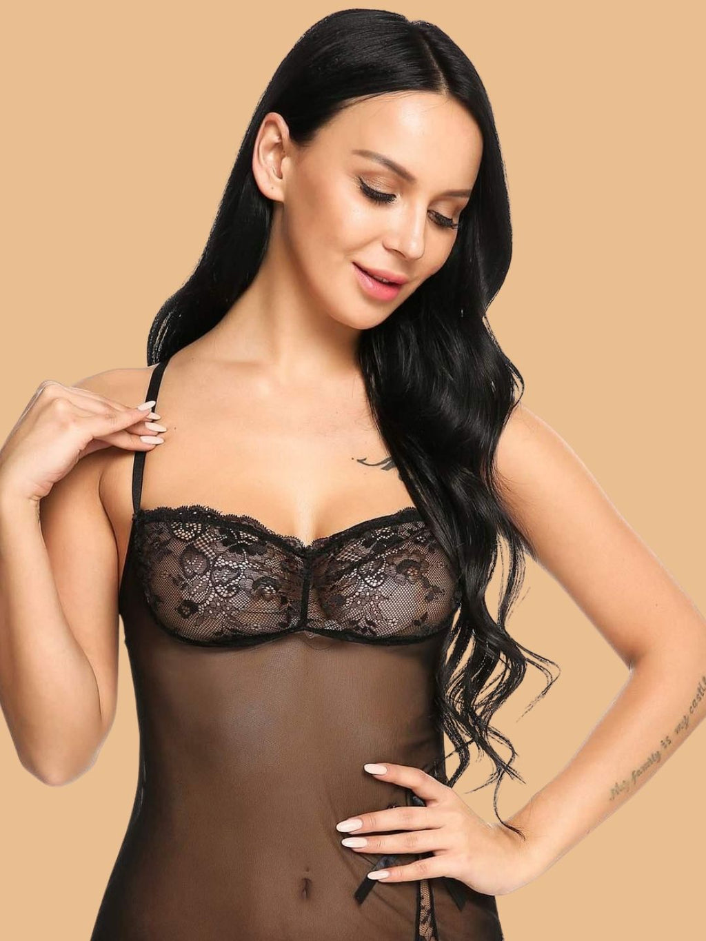 Women's Sweetheart Neck Floral Lace Nightdress With G-String