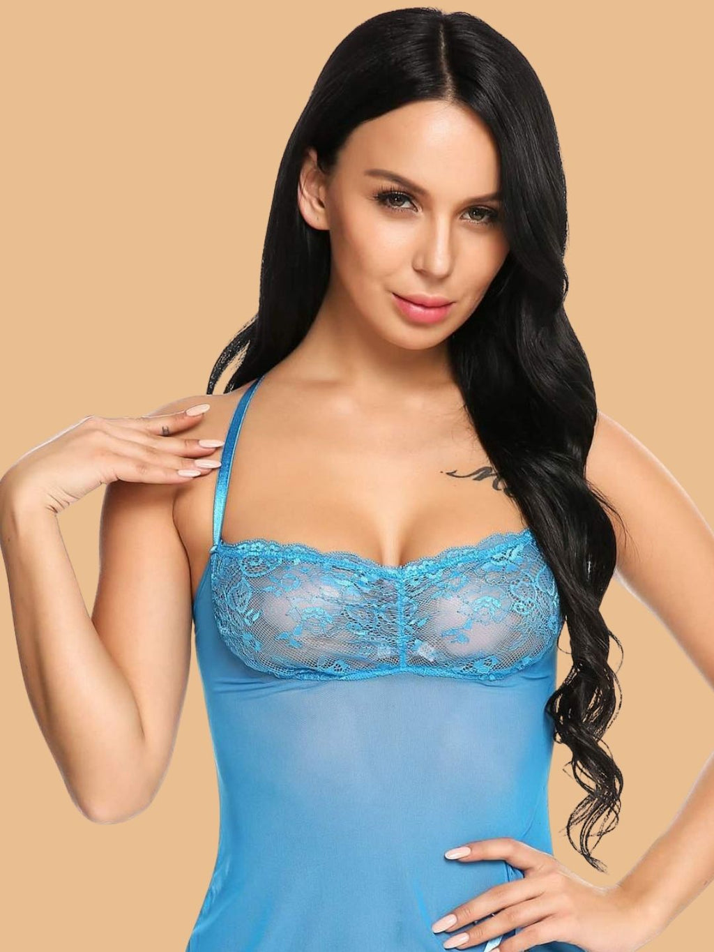Women's Sweetheart Neck Floral Lace Nightdress With G-String