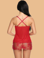 Women's Sweetheart Neck Floral Lace Nightdress With G-String