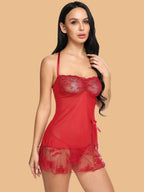 Women's Sweetheart Neck Floral Lace Nightdress With G-String