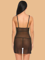 Women's Deep V-Neck Lace Panel Nightdress With G-String
