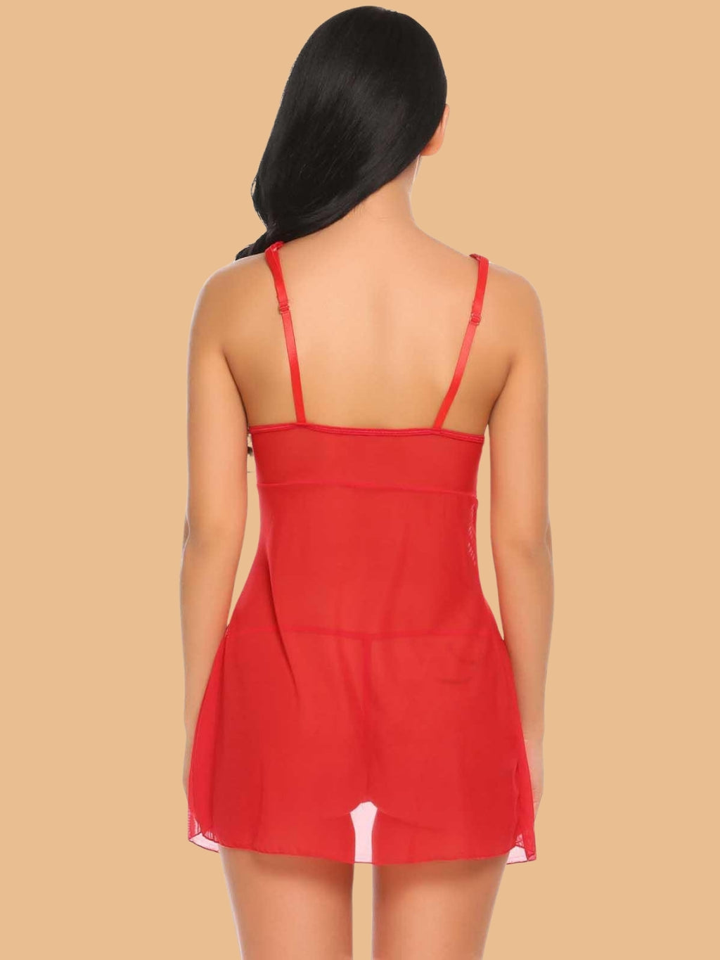 Women's Deep V-Neck Lace Panel Nightdress With G-String